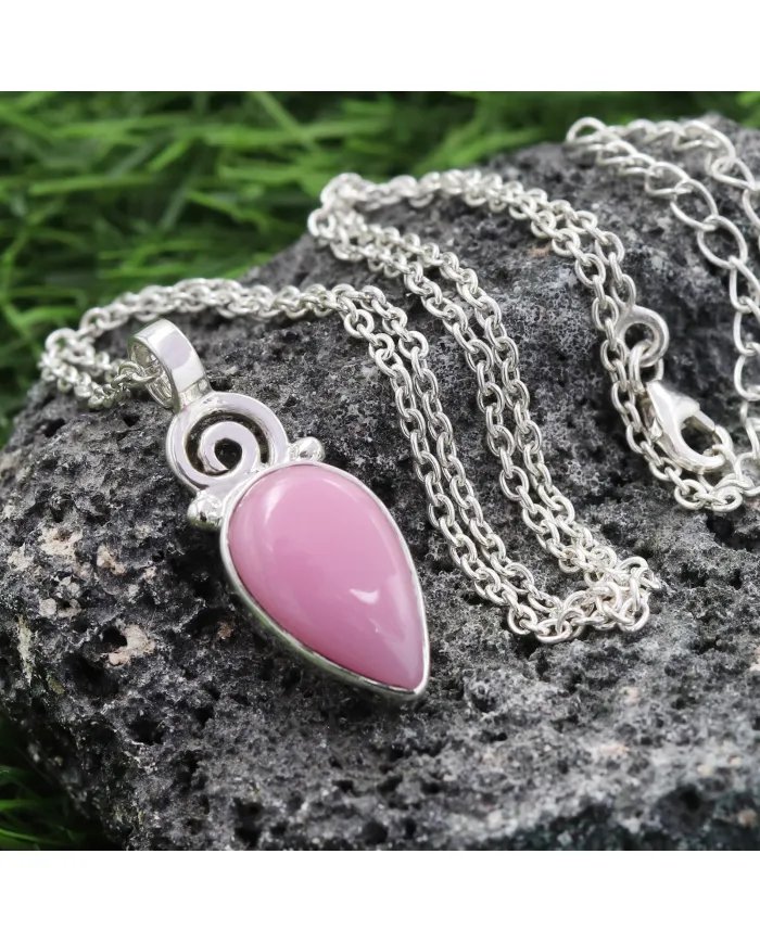 Pink Opal Pendant - 925 Sterling Silver Pear Shape Handmade Boho Jewelry