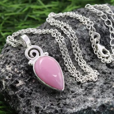 Pink Opal Pendant - 925 Sterling Silver Pear Shape Handmade Boho Jewelry