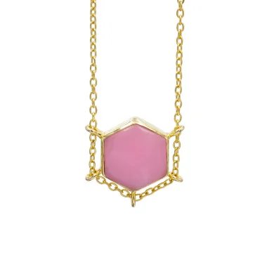 Charming Pink Opal Pendant – Handmade Gold Plated 925 Silver Jewelry