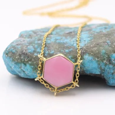 Charming Pink Opal Pendant – Handmade Gold Plated 925 Silver Jewelry