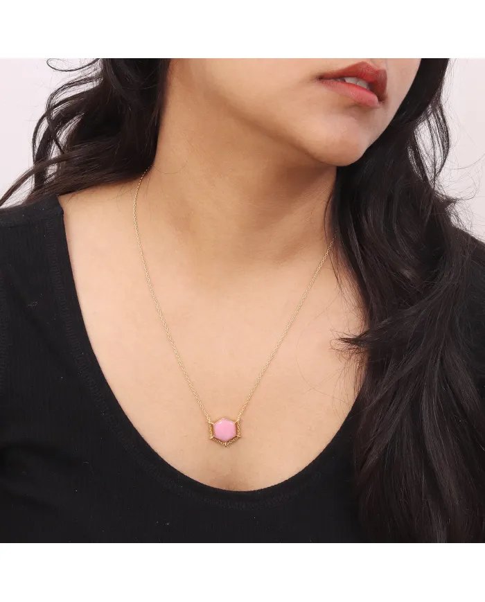 Charming Pink Opal Pendant – Handmade Gold Plated 925 Silver Jewelry