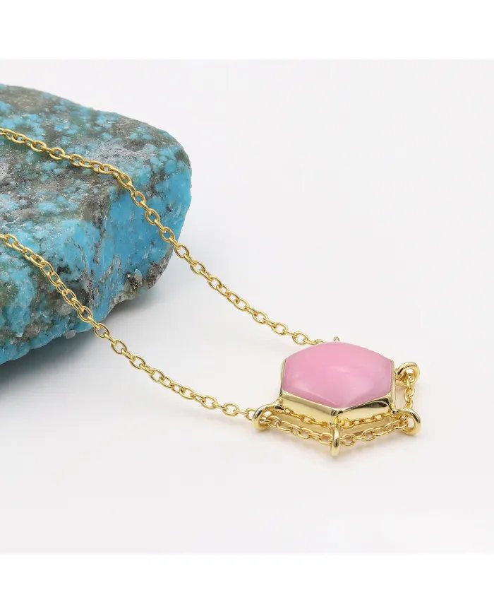 Charming Pink Opal Pendant – Handmade Gold Plated 925 Silver Jewelry