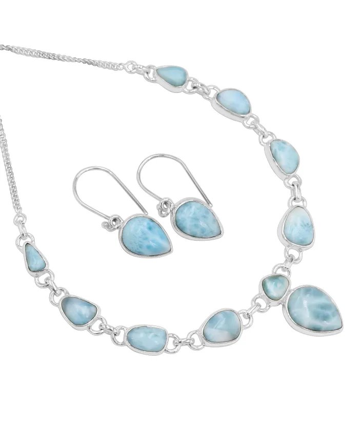Larimar Necklace Set - 925 Sterling Silver Ocean-Inspired Jewelry