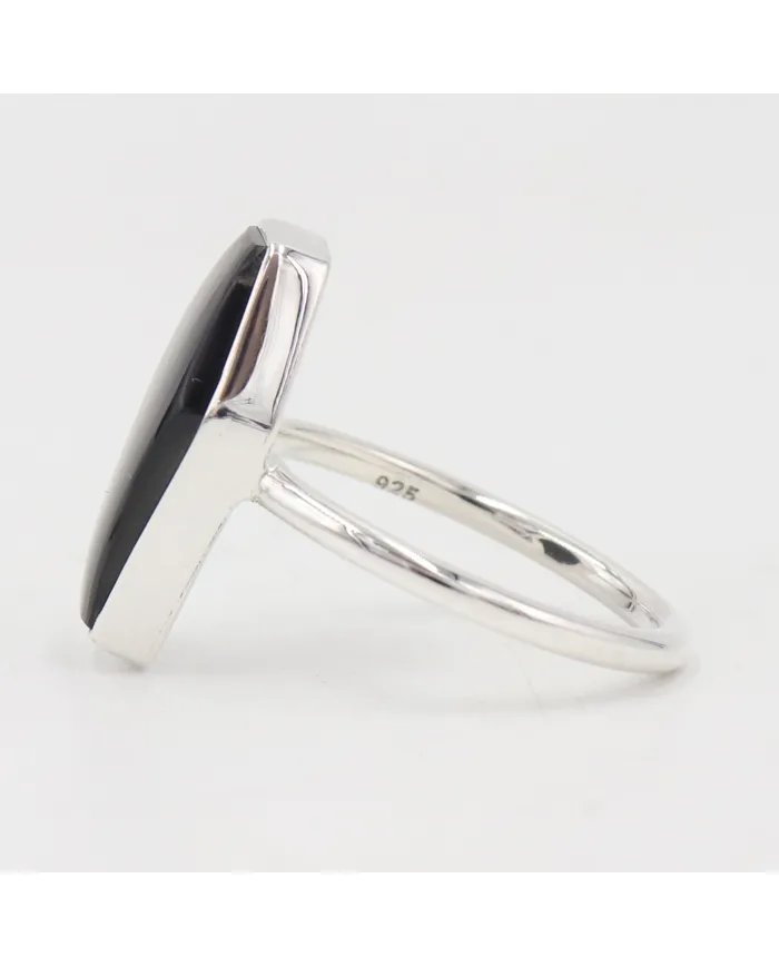Natural Black Onyx Coffin Shape Ring - 925 Sterling Silver Statement Jewelry