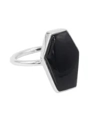 Natural Black Onyx Coffin Shape Ring - 925 Sterling Silver Statement Jewelry