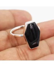 Natural Black Onyx Coffin Shape Ring - 925 Sterling Silver Statement Jewelry