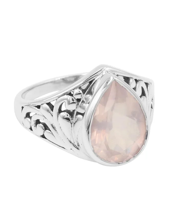 Rose Quartz Ring - 925 Sterling Silver Handmade Statement Jewelry for Her