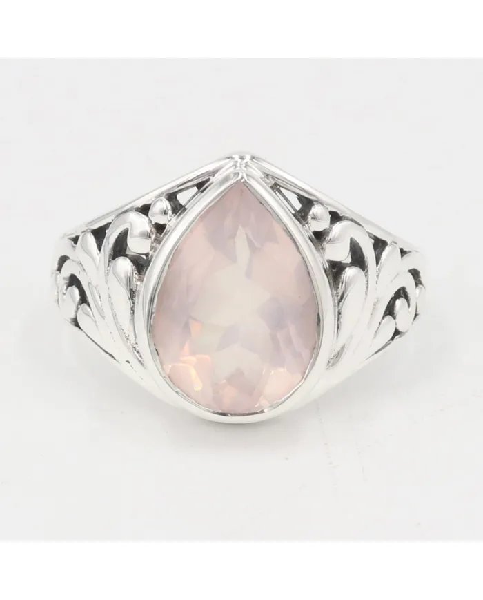 Rose Quartz Ring - 925 Sterling Silver Handmade Statement Jewelry for Her