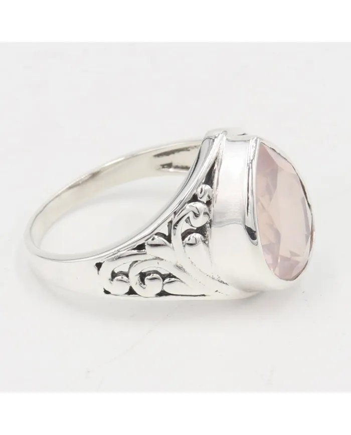 Rose Quartz Ring - 925 Sterling Silver Handmade Statement Jewelry for Her