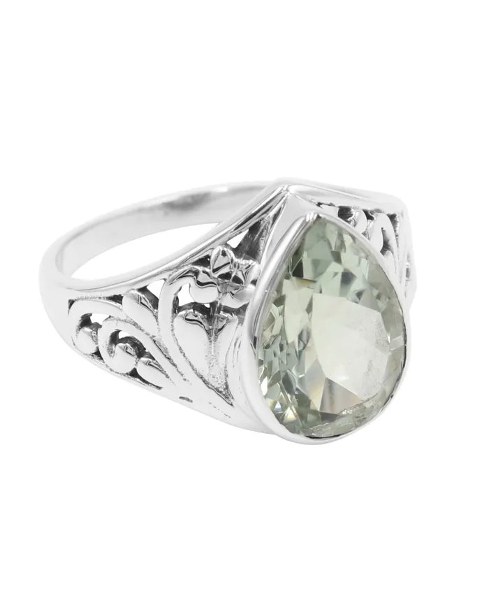 Natural Green Amethyst Ring - Sterling Silver Handmade Gemstone Jewelry