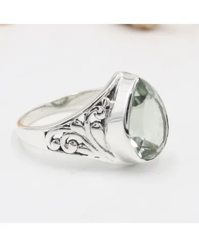 Natural Green Amethyst Ring - Sterling Silver Handmade Gemstone Jewelry