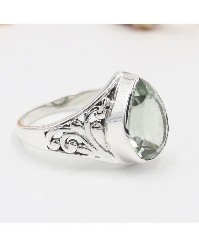Natural Green Amethyst Ring - Sterling Silver Handmade Gemstone Jewelry