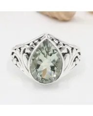 Natural Green Amethyst Ring - Sterling Silver Handmade Gemstone Jewelry