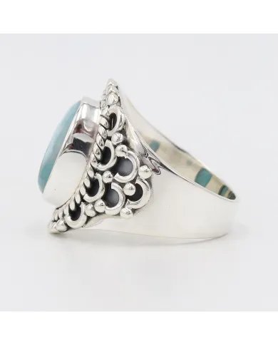 Natural Larimar Ring - 925 Sterling Silver Boho & Vintage Jewelry