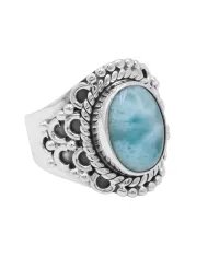 Natural Larimar Ring - 925 Sterling Silver Boho & Vintage Jewelry