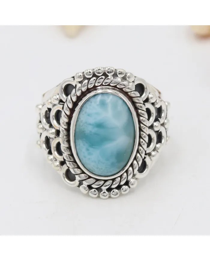 Natural Larimar Ring - 925 Sterling Silver Boho & Vintage Jewelry