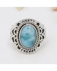 Natural Larimar Ring - 925 Sterling Silver Boho & Vintage Jewelry