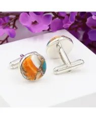 Orange Spiny Oyster Turquoise Cufflinks - 925 Silver Men's Accessories