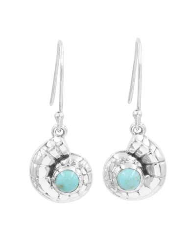 Arizona Turquoise Earrings 925 Sterling Silver - Spiral Seashell Jewelry