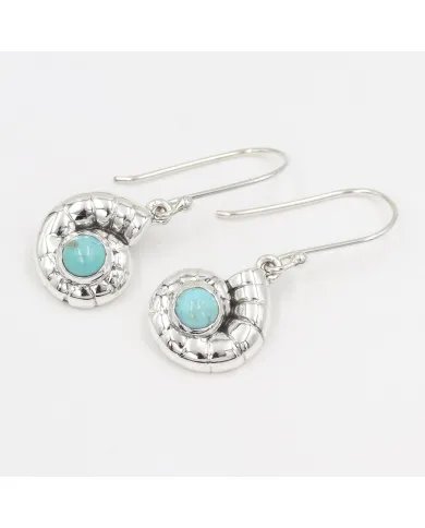 Arizona Turquoise Earrings 925 Sterling Silver - Spiral Seashell Jewelry