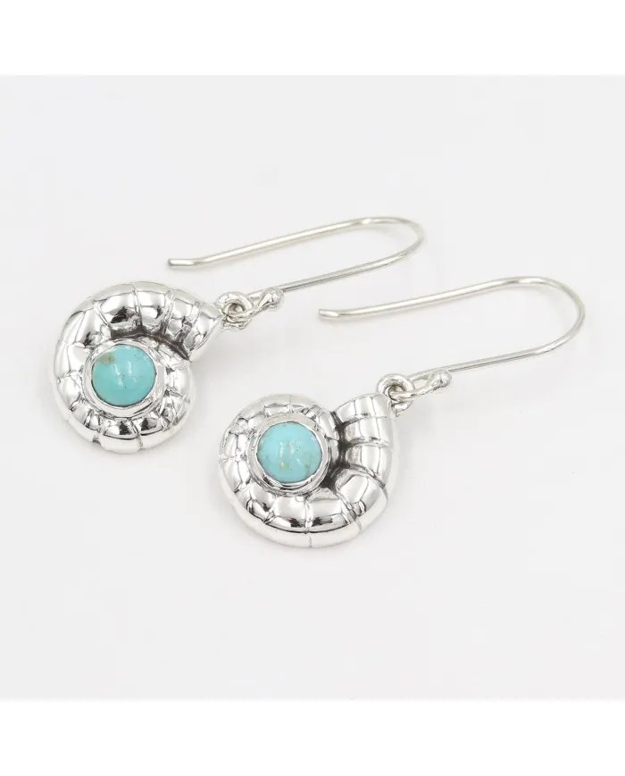 Arizona Turquoise Earrings 925 Sterling Silver - Spiral Seashell Jewelry
