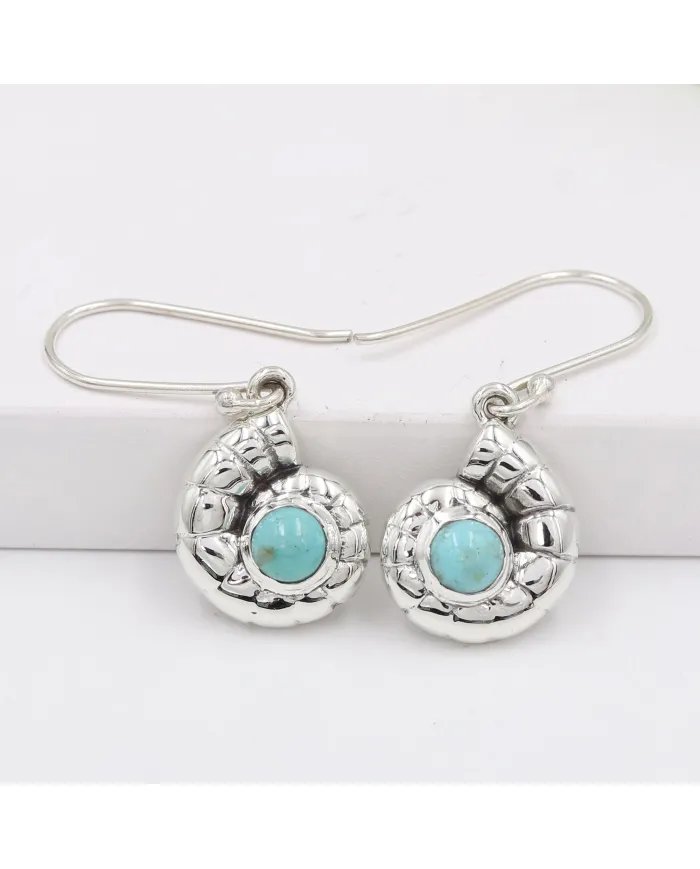 Arizona Turquoise Earrings 925 Sterling Silver - Spiral Seashell Jewelry