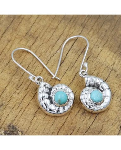 Arizona Turquoise Earrings 925 Sterling Silver - Spiral Seashell Jewelry