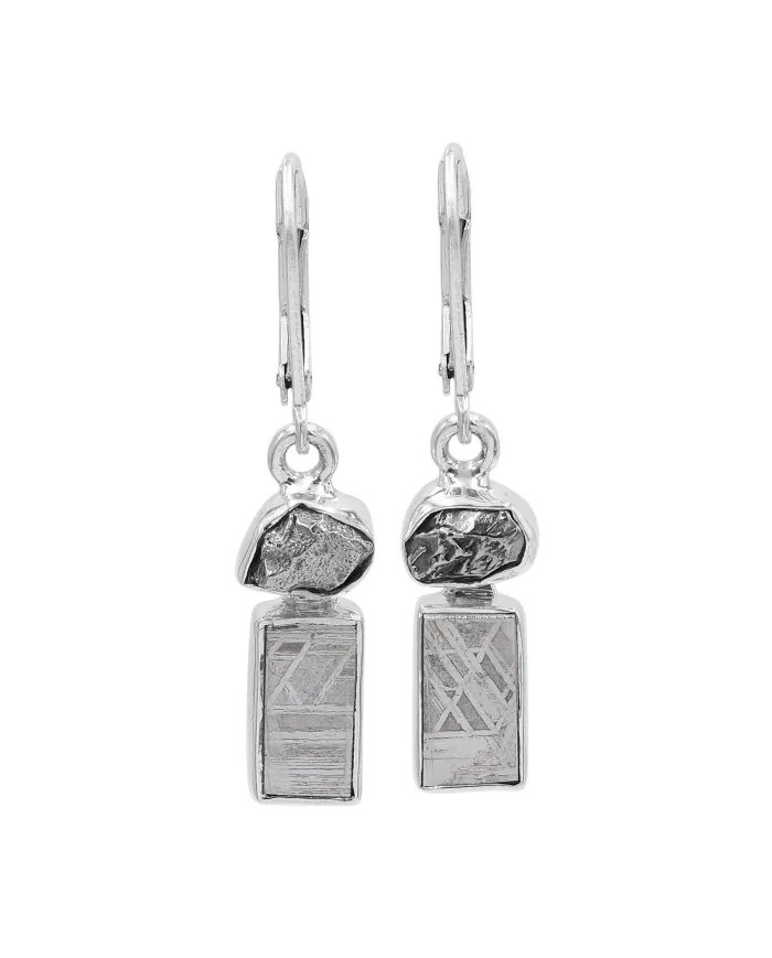 Meteorite Earrings - 925 Sterling Silver Raw Gemstone Jewelry