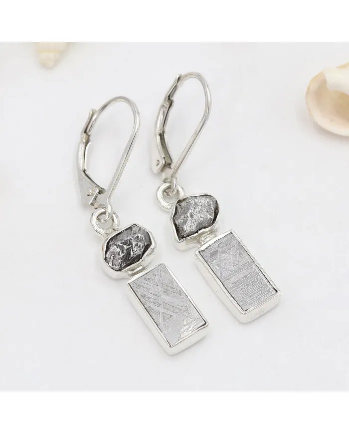 Meteorite Earrings - 925 Sterling Silver Raw Gemstone Jewelry