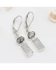 Meteorite Earrings - 925 Sterling Silver Raw Gemstone Jewelry