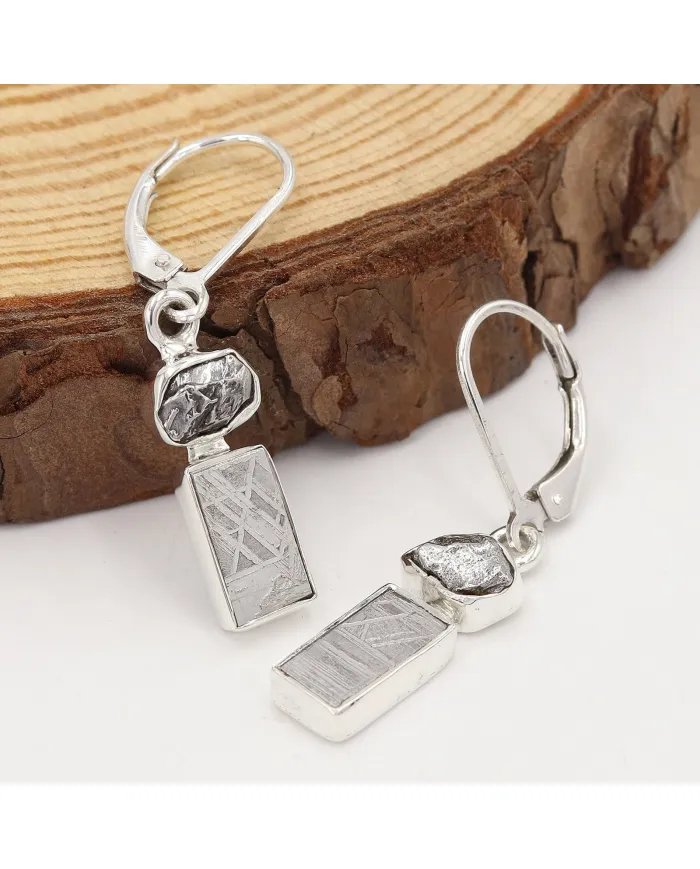 Meteorite Earrings - 925 Sterling Silver Raw Gemstone Jewelry