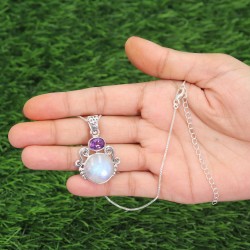 Rainbow Moonstone Pendant, Silver Necklaces, Amethyst Pendant, Designer Pendant, Statement Pendant, Charm Pendant, Gifts for Her