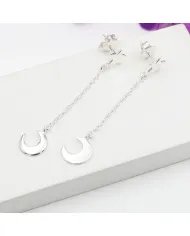 925 Sterling Silver Half Moon Star Chain Earrings - Handmade Jewelry