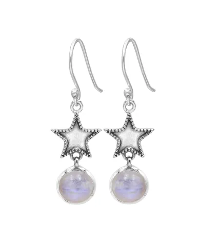 Moonstone Star Dangle Earrings - 925 Sterling Silver Celestial Jewelry