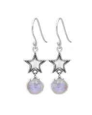 Rainbow Moonstone Earrings - 925 Sterling Silver Handmade Star Design