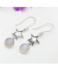 Moonstone Star Dangle Earrings - 925 Sterling Silver Celestial Jewelry