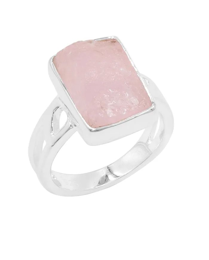 Raw Morganite Ring - 925 Sterling Silver Handmade Gemstone Jewelry