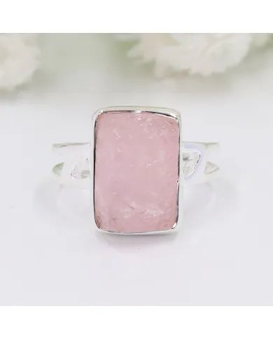 Raw Morganite Ring - 925 Sterling Silver Handmade Gemstone Jewelry