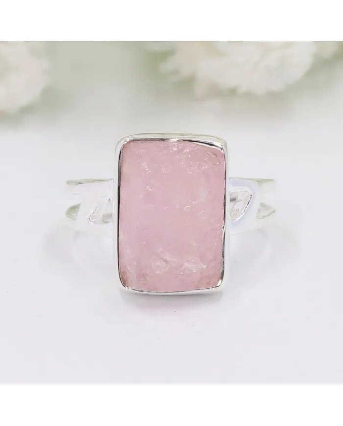 Raw Morganite Ring - 925 Sterling Silver Handmade Gemstone Jewelry