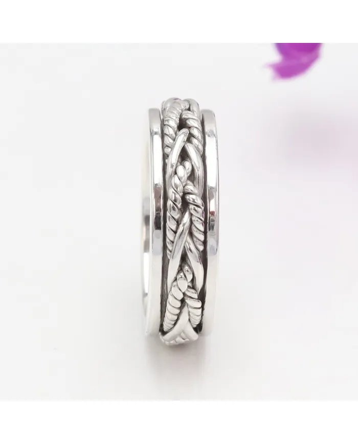 925 Silver Intertwined Braided Spinner Ring – Calming Anxiety Jewelry