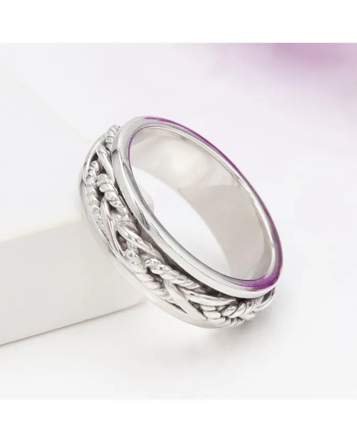 925 Silver Intertwined Braided Spinner Ring – Calming Anxiety Jewelry
