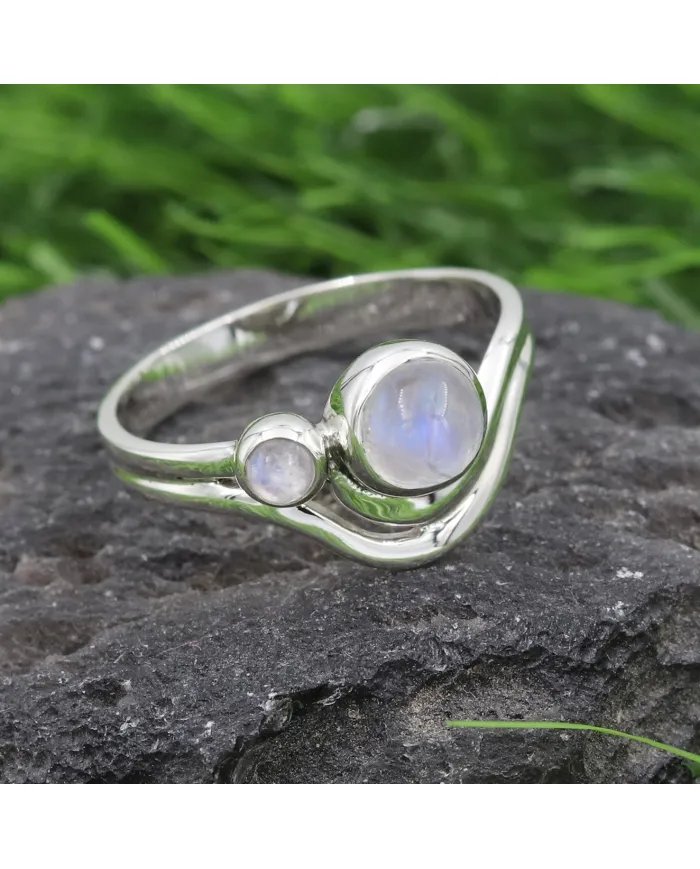 Rainbow Moonstone Ring - Sterling Silver Handmade Versatile Jewelry