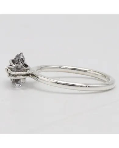 Natural Meteorite Ring with Herkimer Diamond - Sterling Silver Jewelry