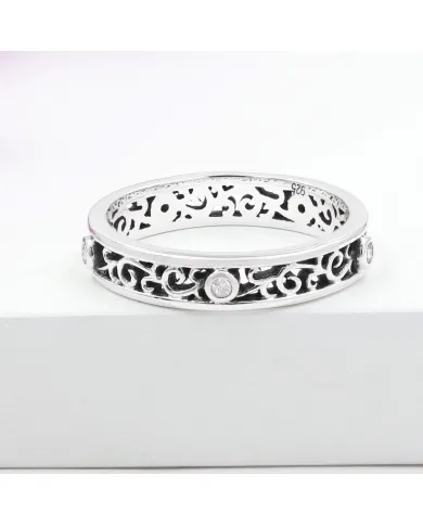 925 Sterling Silver Swarovski Crystal Band Ring Filigree Jewelry
