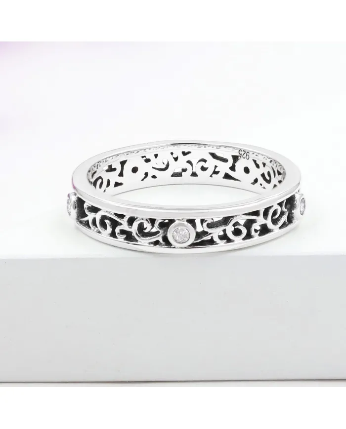 925 Sterling Silver Swarovski Crystal Band Ring Filigree Jewelry