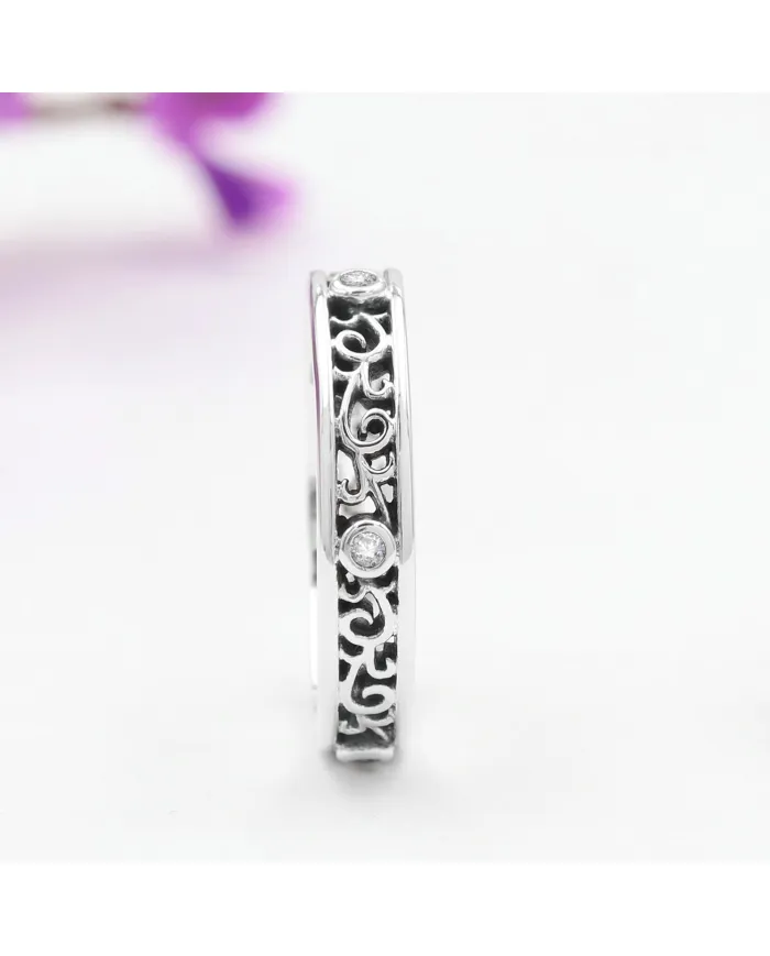 925 Sterling Silver Swarovski Crystal Band Ring Filigree Jewelry