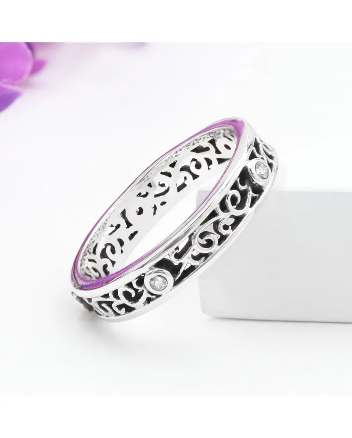 925 Sterling Silver Swarovski Crystal Band Ring Filigree Jewelry