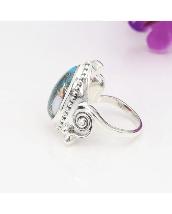 Orange Spiny Turquoise Ring - 925 Sterling Silver Handmade Boho Jewelry