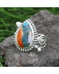 Orange Spiny Turquoise Ring - 925 Sterling Silver Handmade Boho Jewelry