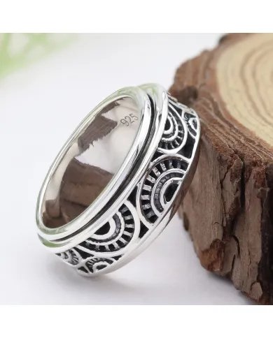 925 Sterling Silver Oxidized Spinner Ring - Fidget & Anxiety Jewelry